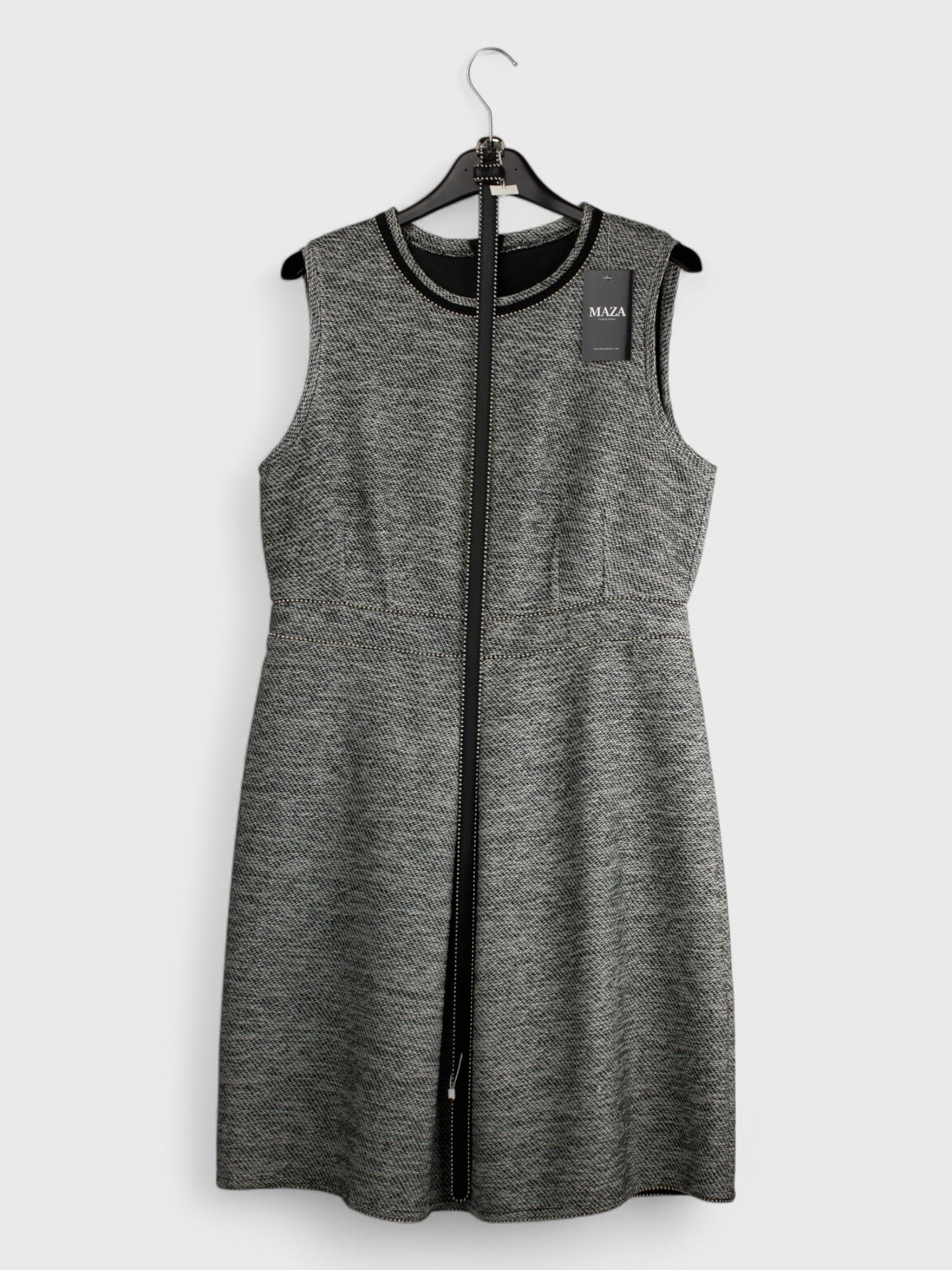 Chic Gray Office Dress with Leather Accent - Size 46