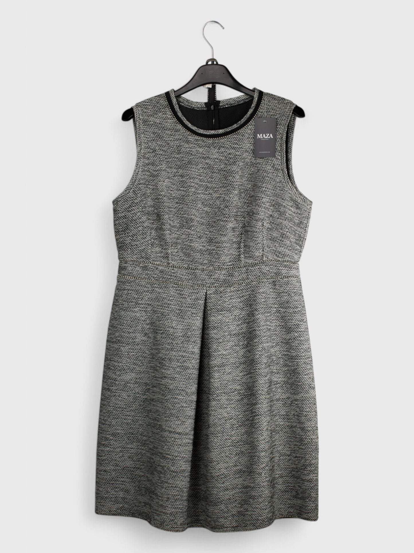 Chic Gray Office Dress with Leather Accent - Size 46