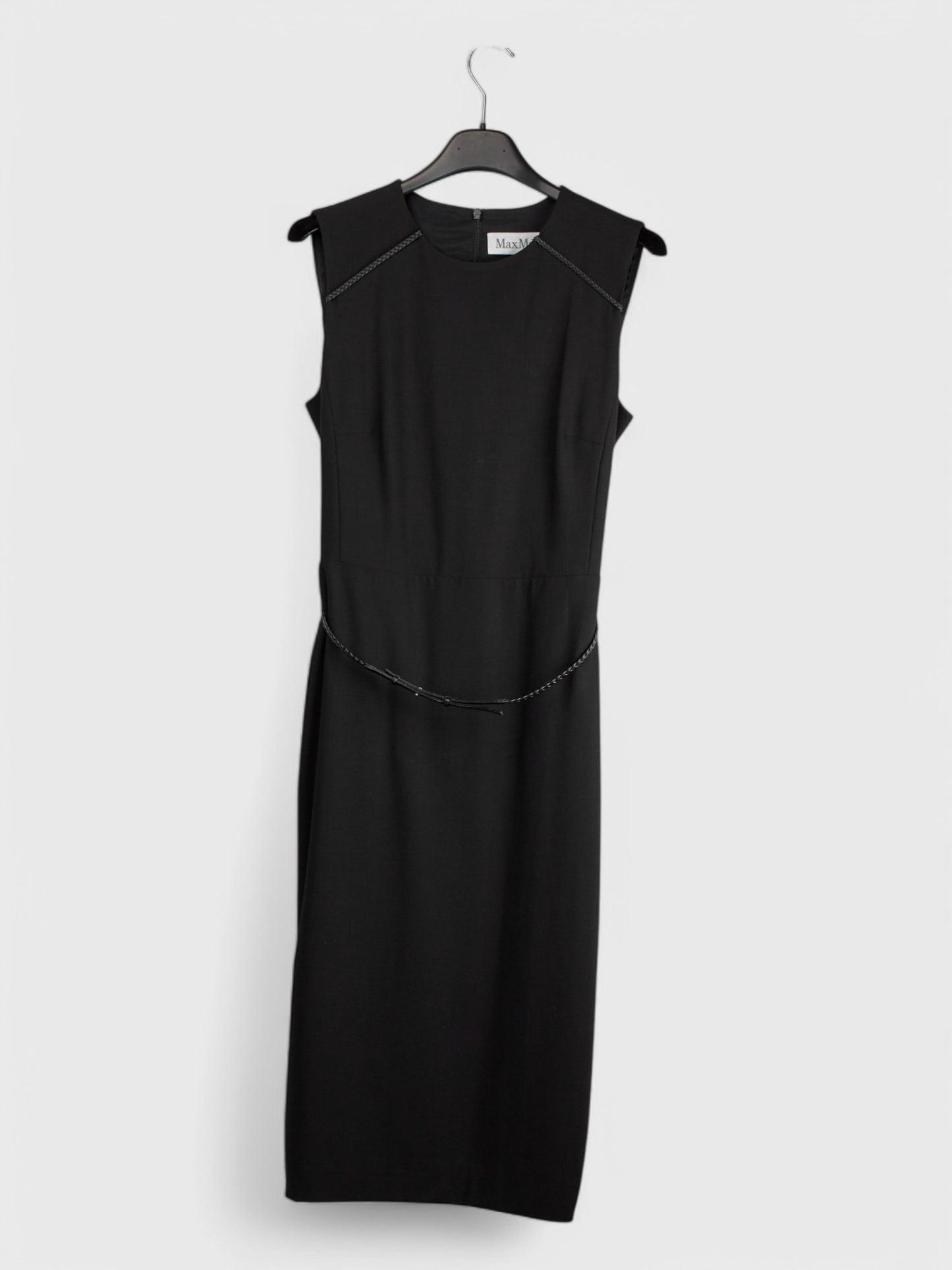 Black Wool Dress IT Size 42 With Leather Decorations