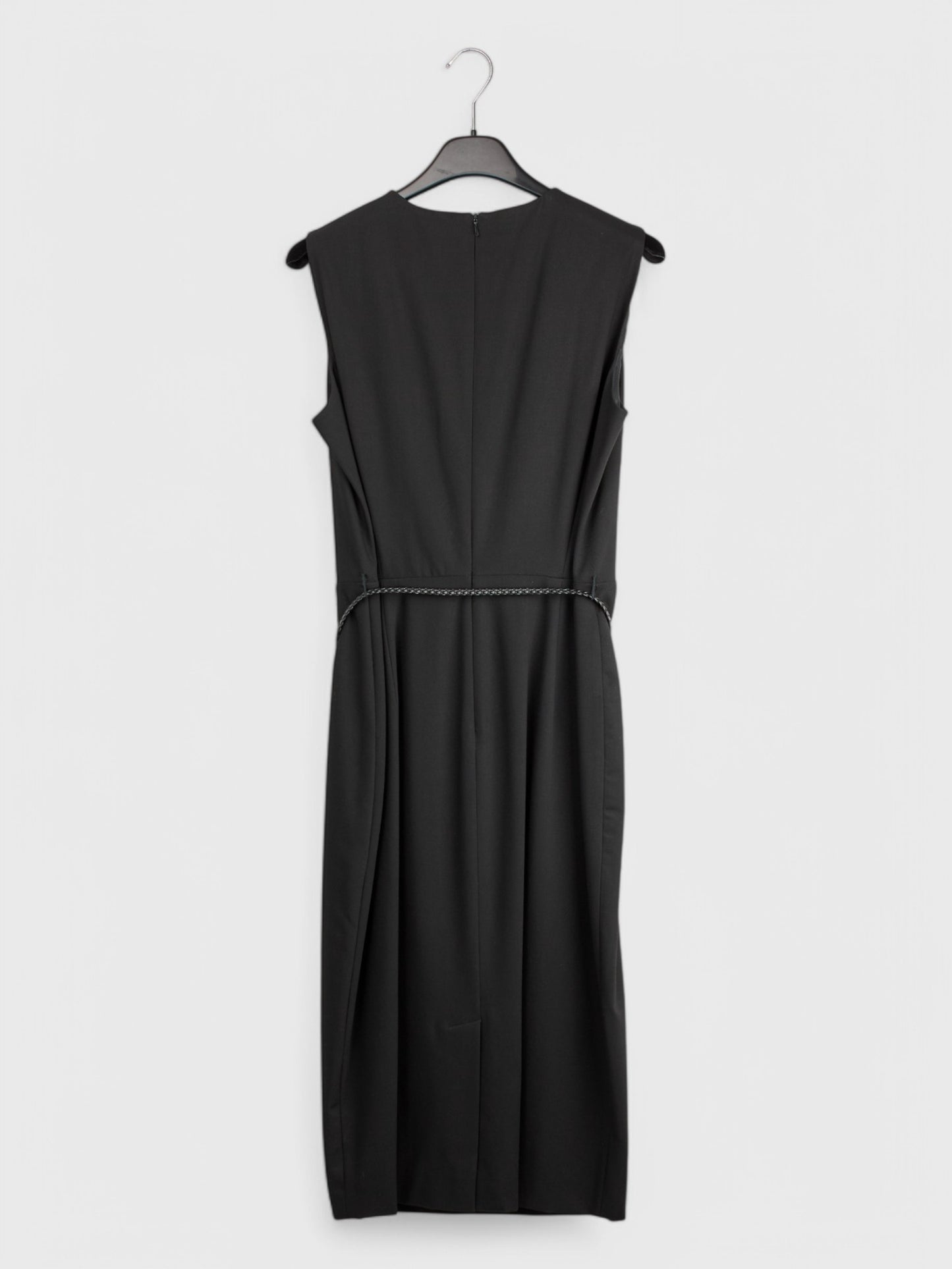 Black Wool Dress IT Size 42 With Leather Decorations