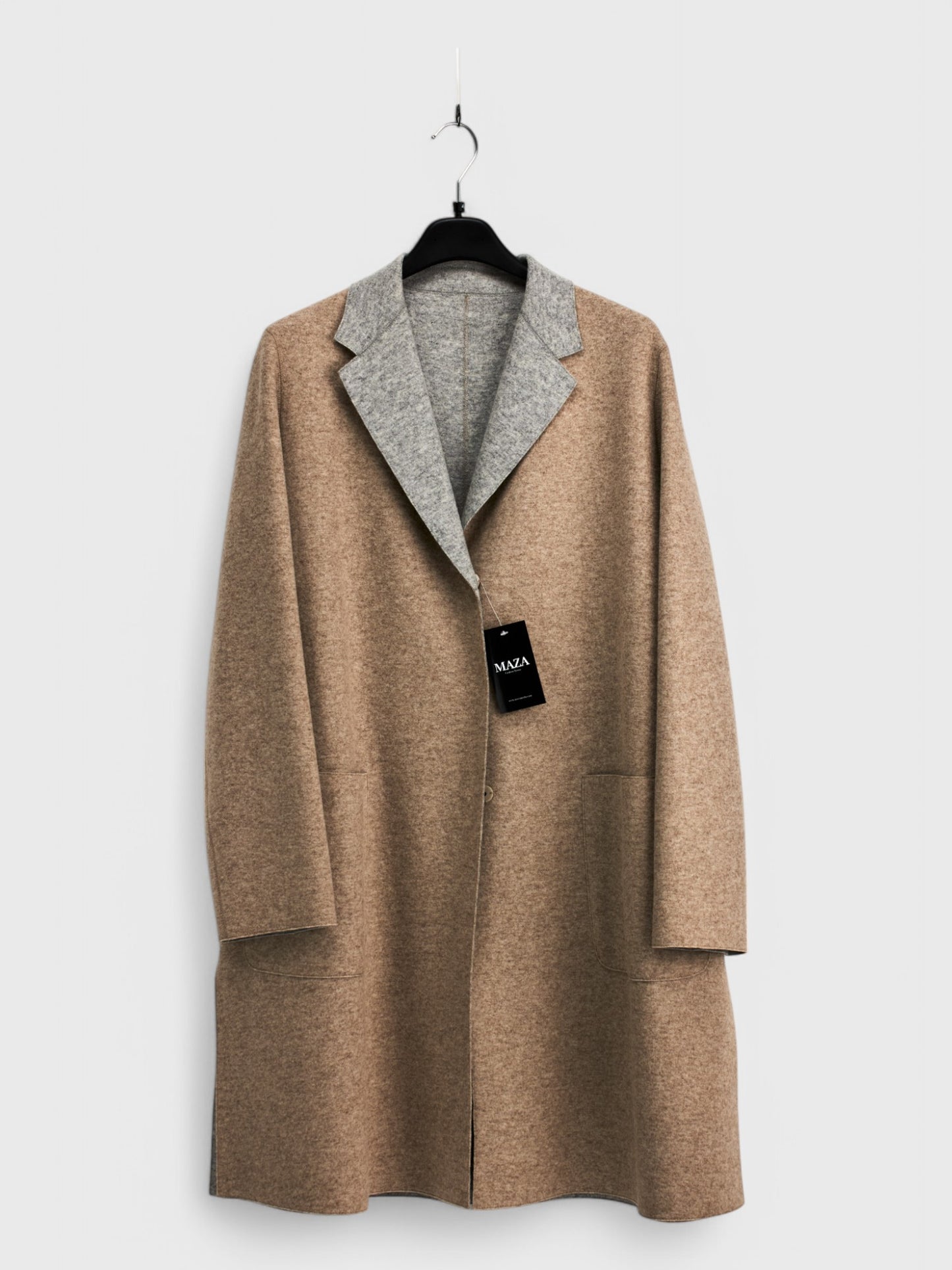 100% Wool Double Side Light Grey & Beige Coat - Size 48