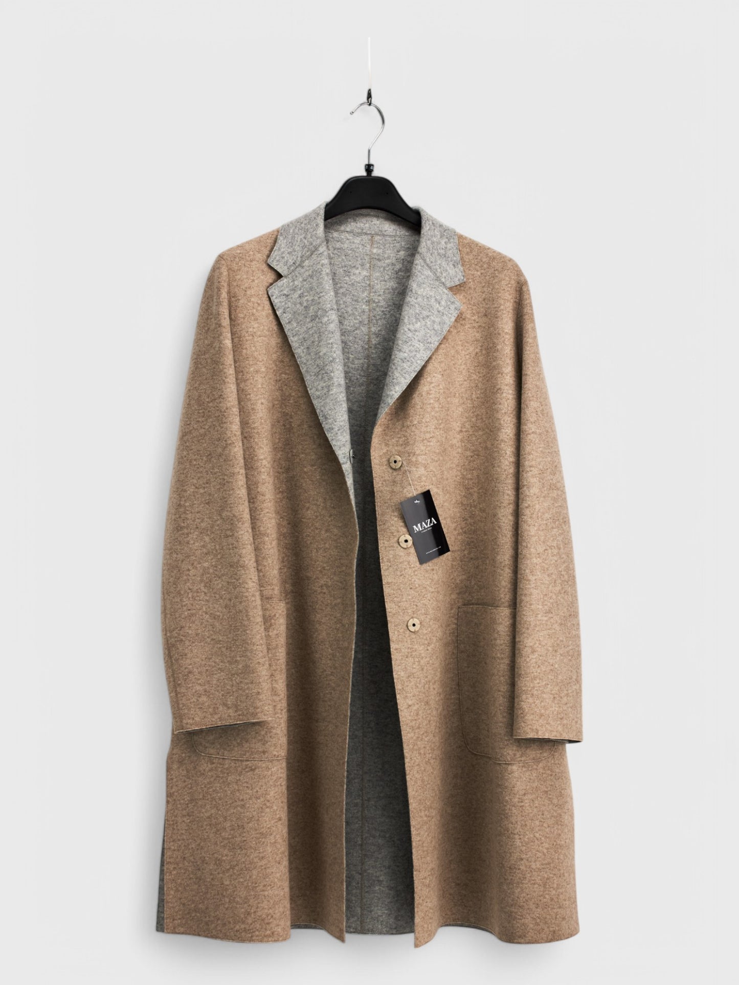100% Wool Double Side Light Grey & Beige Coat - Size 48