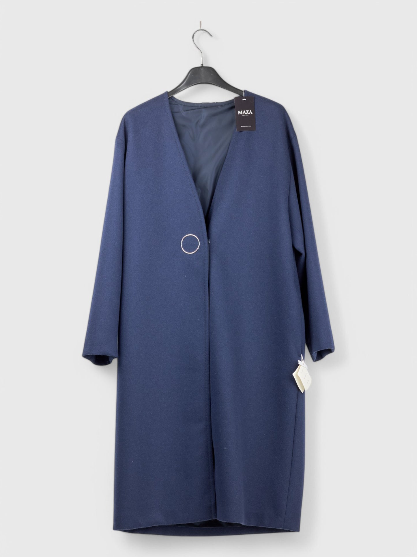 Reversible Dark Blue Wool and Ballon Waterproof Coat With One Button Infront -Size 44