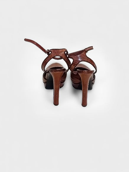 Gucci barna bőr magassarkú - 37,5-15 cm-es - platform 2,5 cm