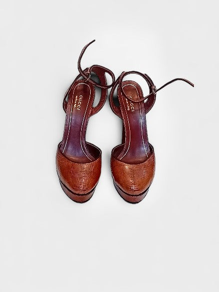 Gucci barna bőr magassarkú - 37,5-15 cm-es - platform 2,5 cm