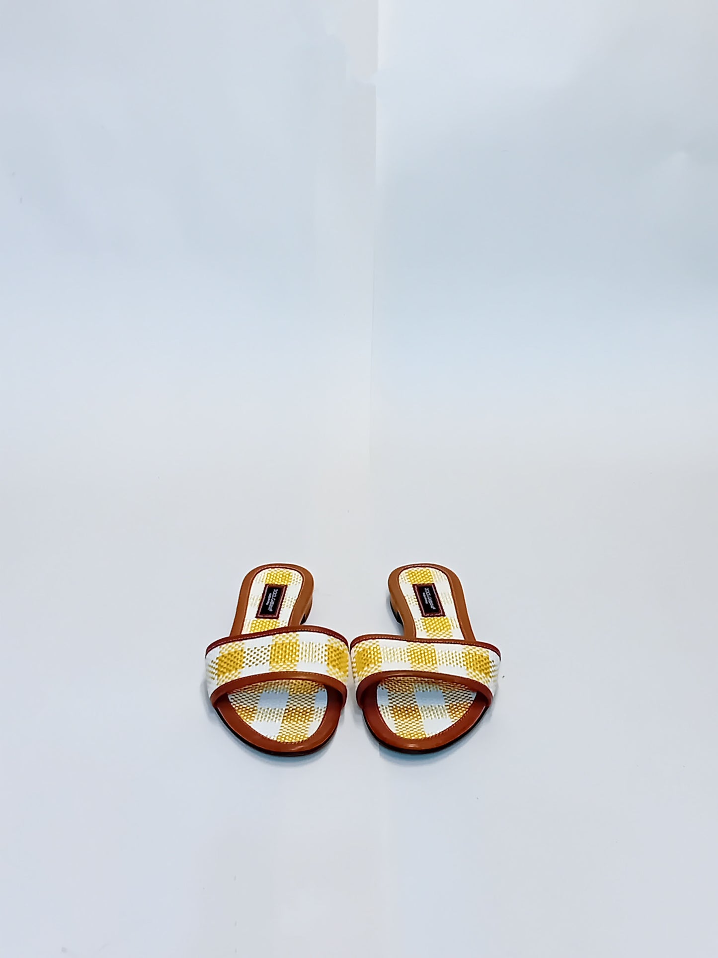 Dolce & Gabbana Yellow and White Checkered Flat Sandals (Size 40)