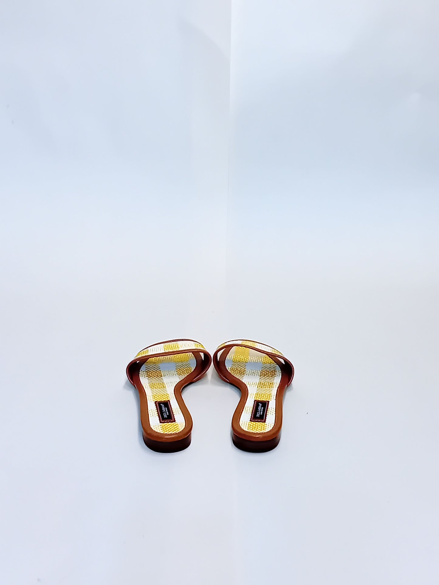 Dolce & Gabbana Yellow and White Checkered Flat Sandals (Size 40)