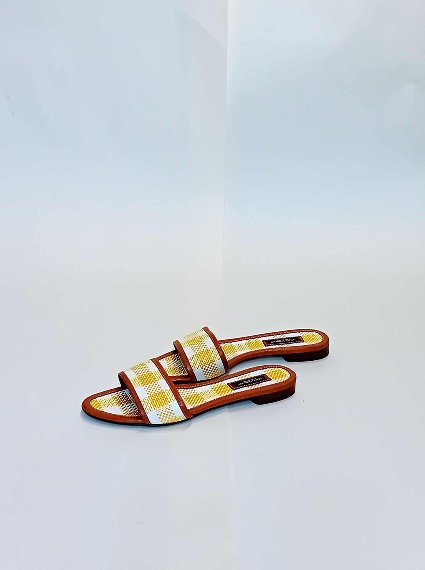 Dolce & Gabbana Yellow and White Checkered Flat Sandals (Size 40)