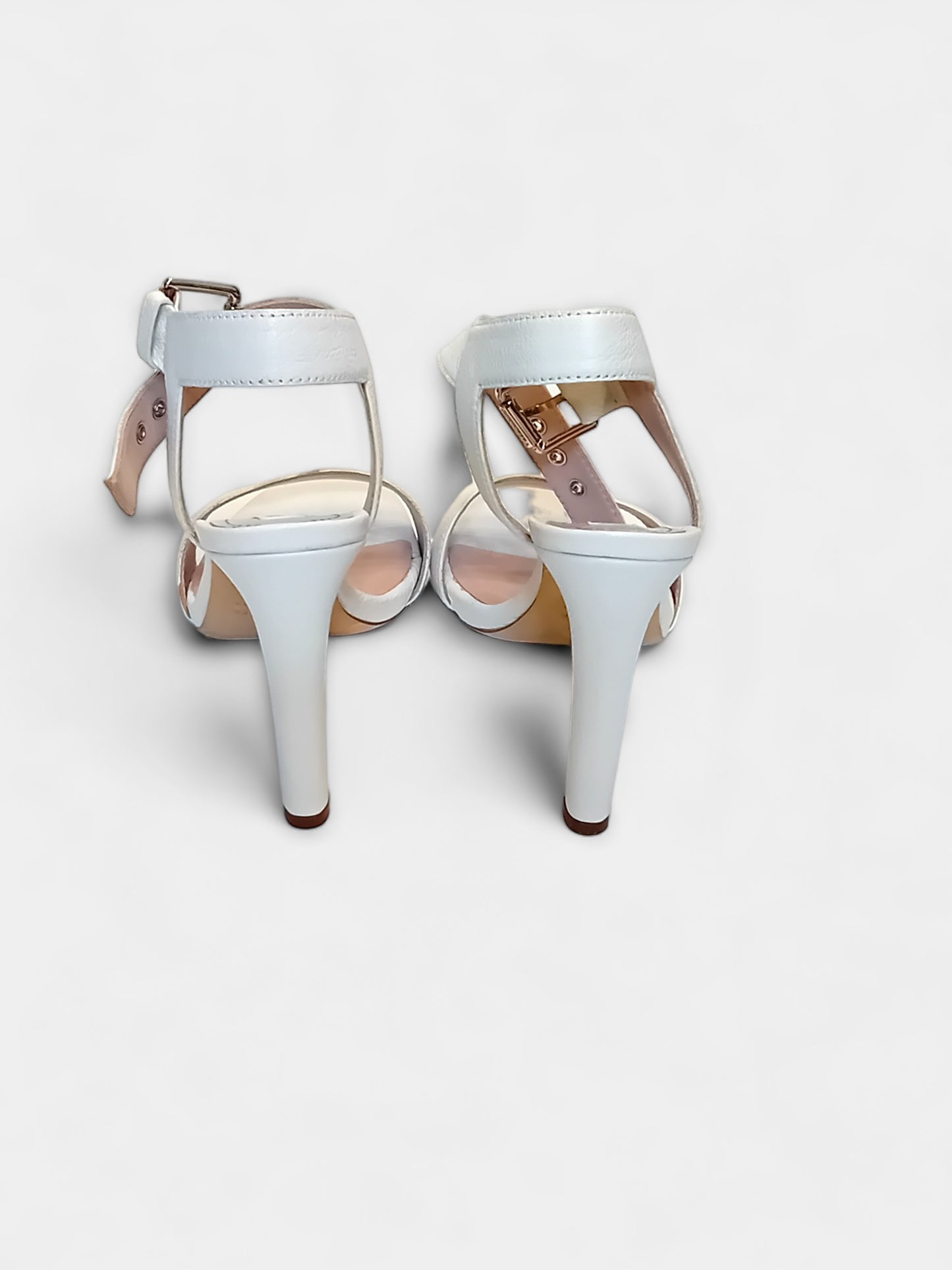 MaxMara Elegant White Leather Ankle-Strap Heels - Size 38 - 10cm