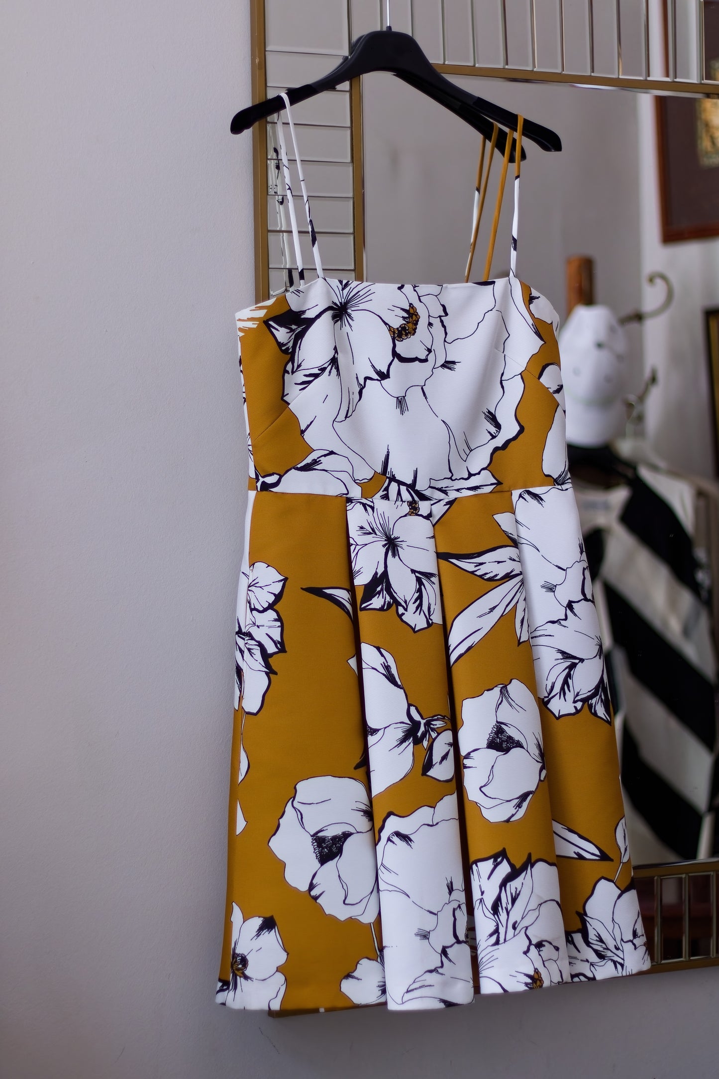 Floral Mustard and White Dress – Size 46