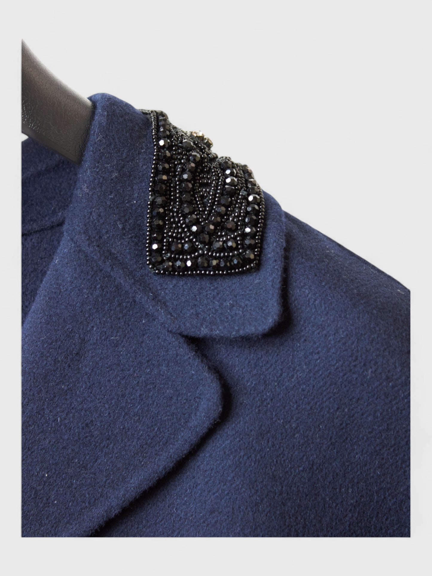 Elegant Dark Blue Max Mara Coat with Embellished Collar - Sizes 36, 38, 46
