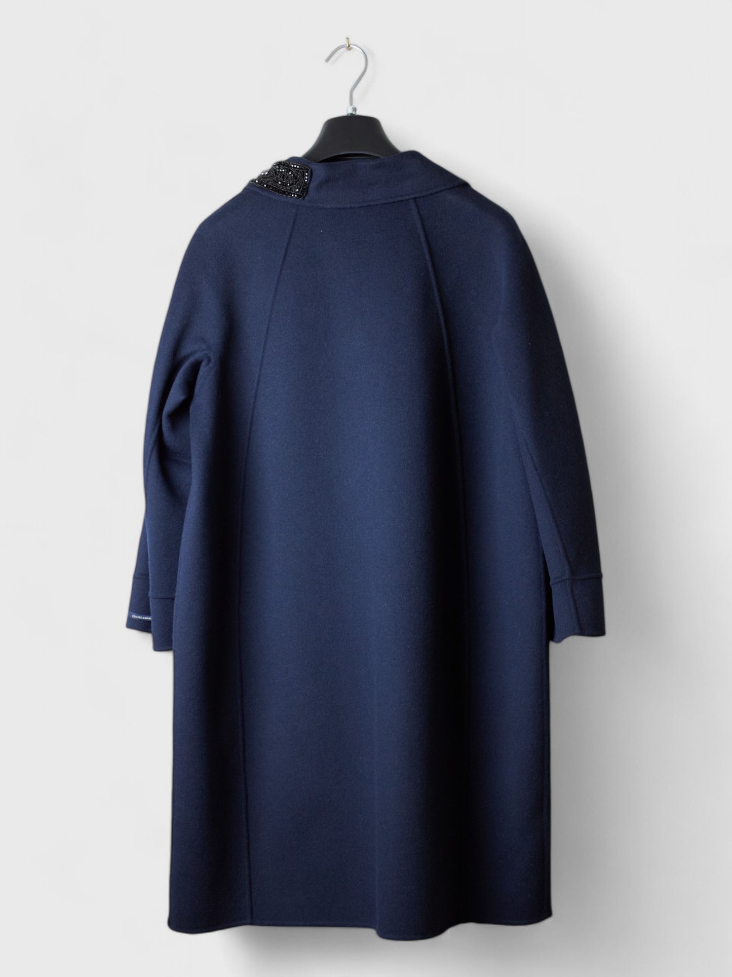 Elegant Dark Blue Max Mara Coat with Embellished Collar - Sizes 36, 38, 46