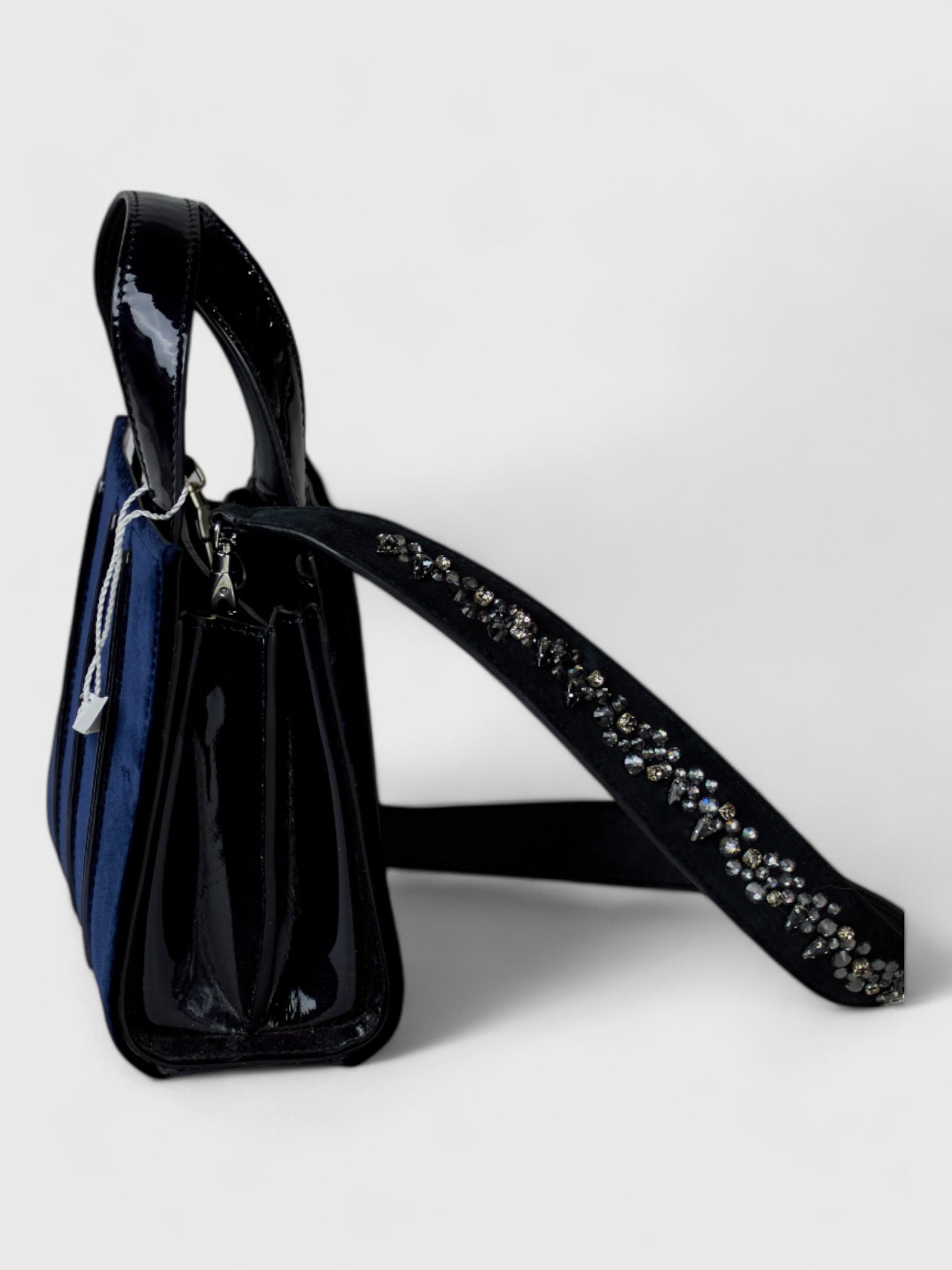 Max Mara Navy Blue Velvet and Patent Leather Handbag