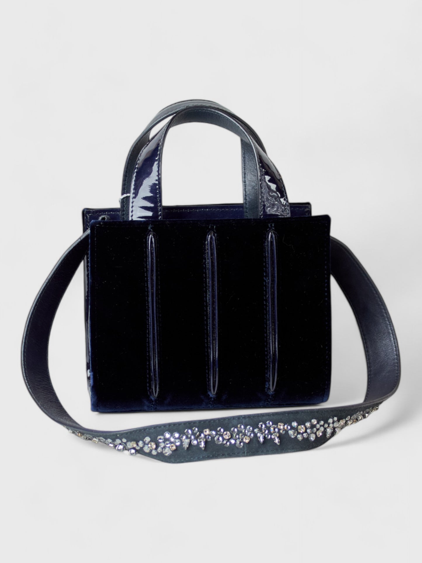 Max Mara Navy Blue Velvet and Patent Leather Handbag