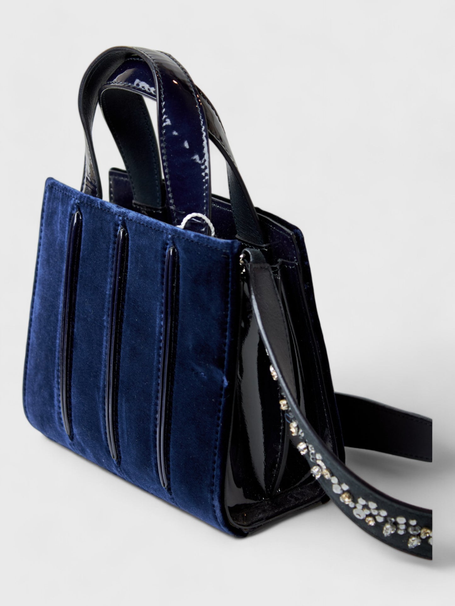 Max Mara Navy Blue Velvet and Patent Leather Handbag