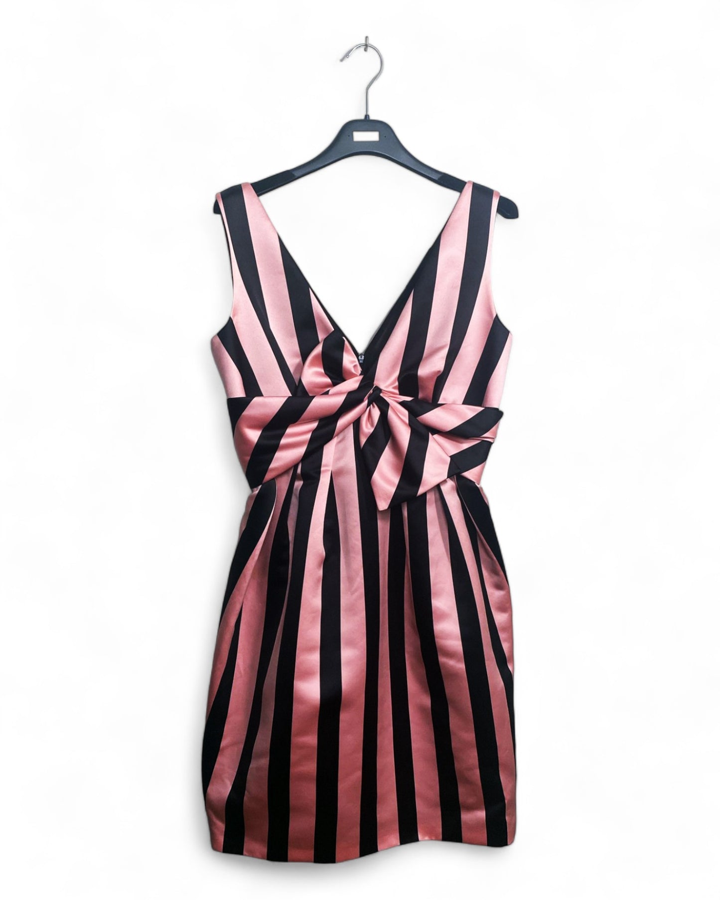 Chic Pink and Black Striped Cocktail Dress - Size 44, 94cm Long
