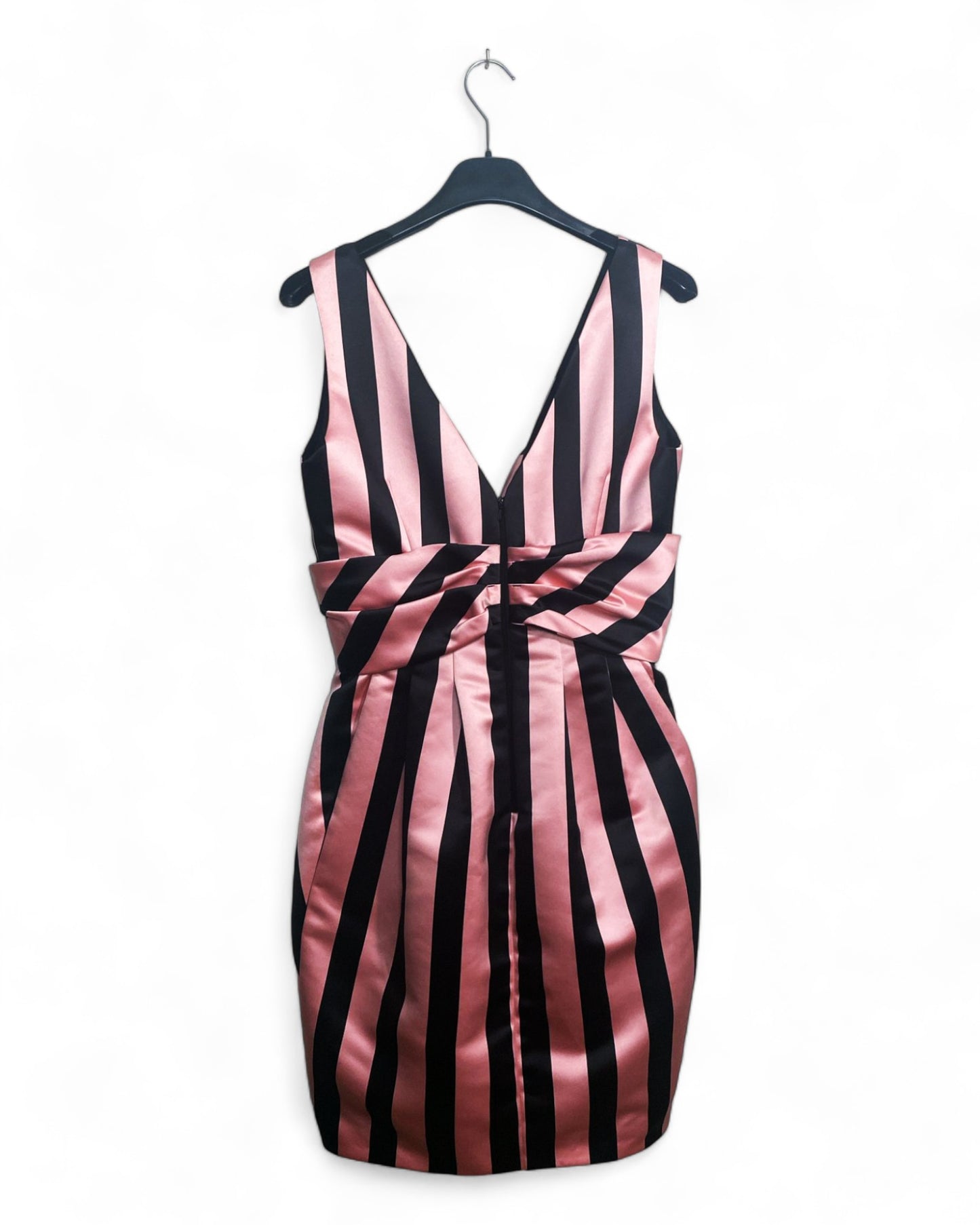 Chic Pink and Black Striped Cocktail Dress - Size 44, 94cm Long