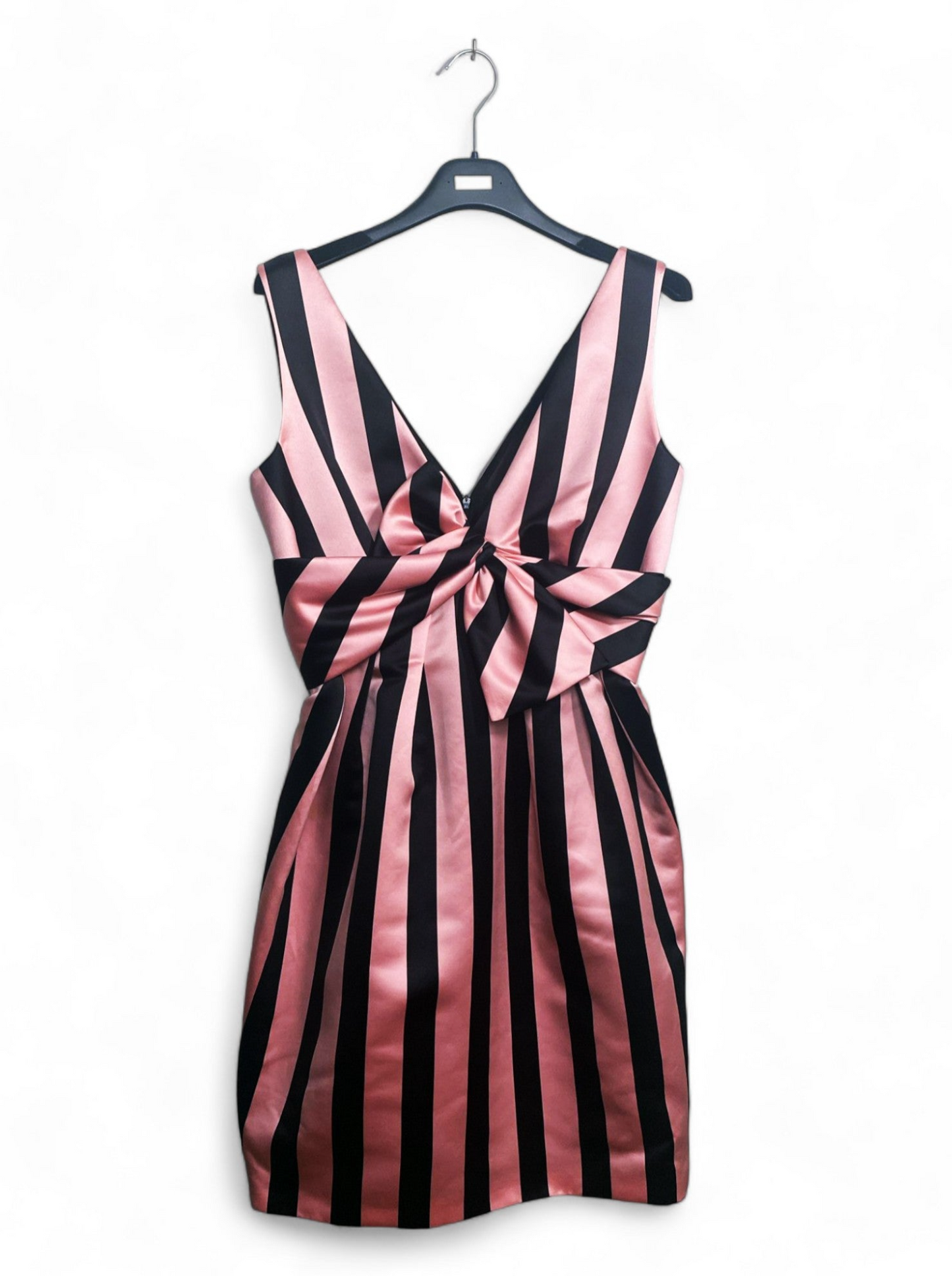 Chic Pink and Black Striped Cocktail Dress - Size 44, 94cm Long