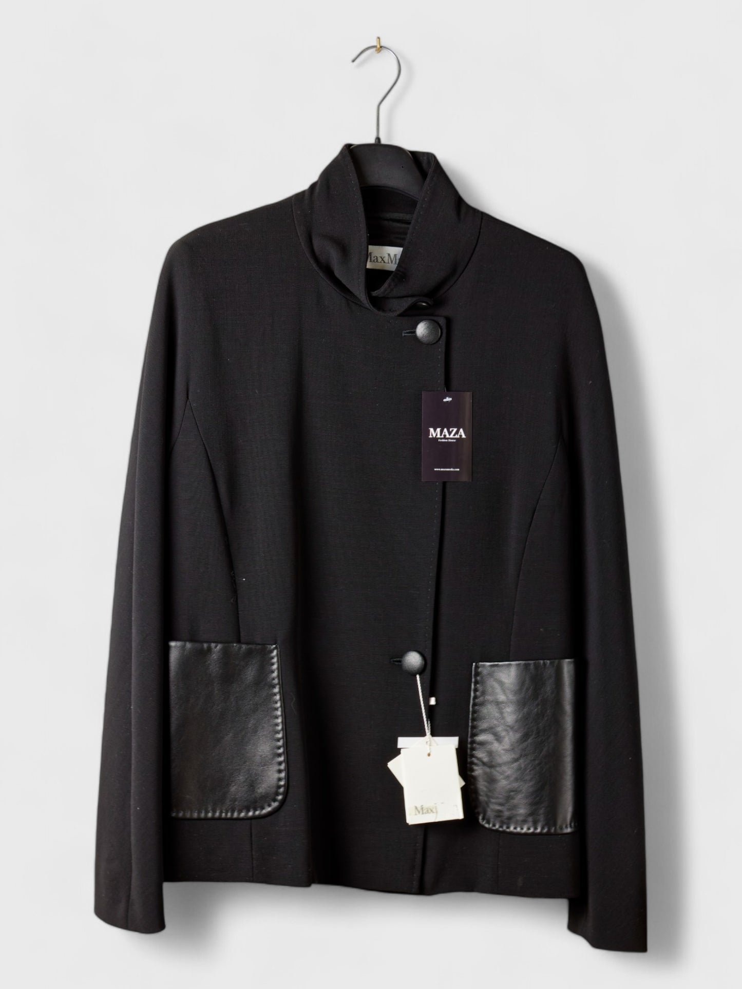 Wool Jacket with Natural Leather Pockets - IT Size 48