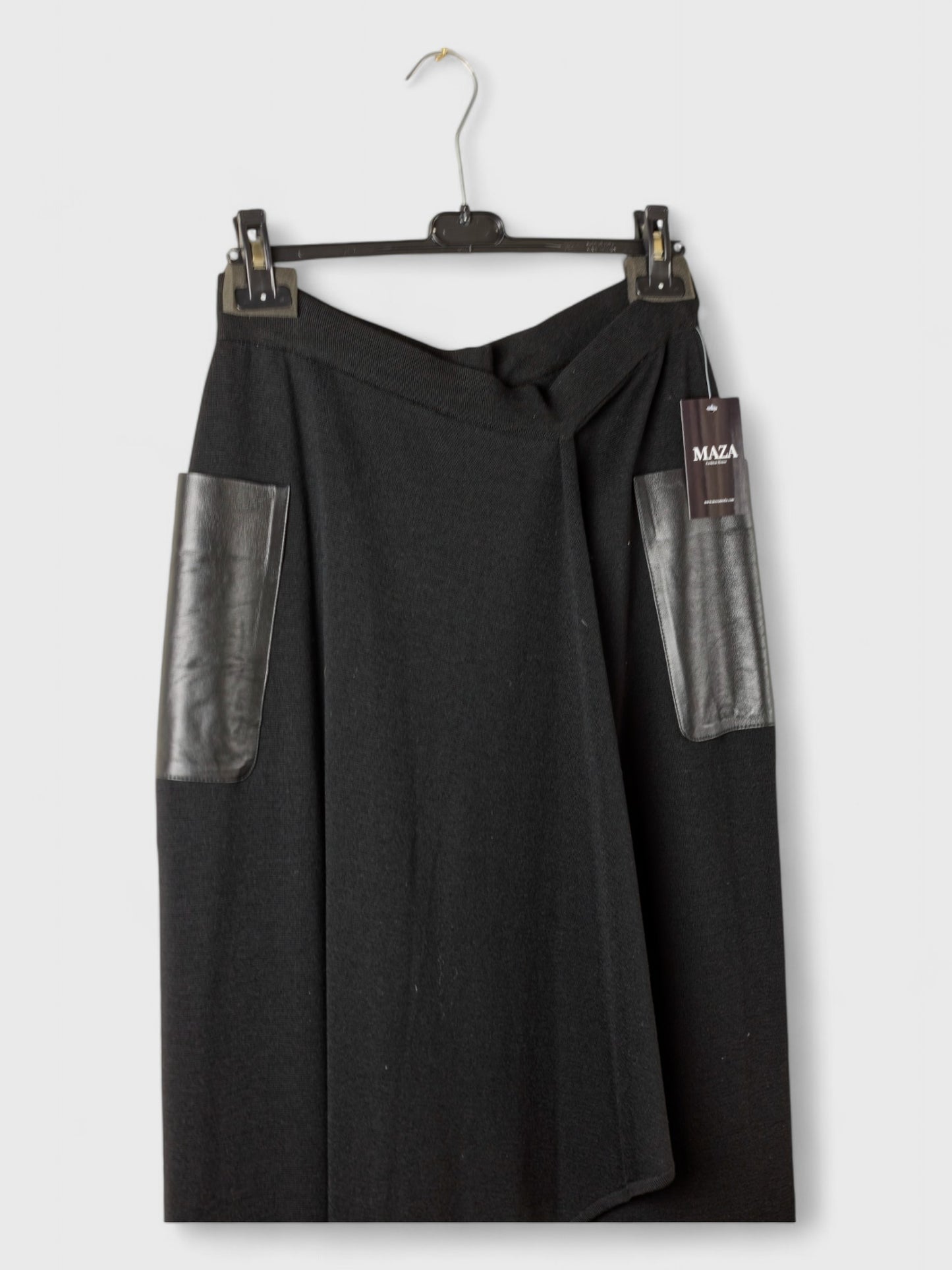 Wool Skirt - Natural Leather Pockets - IT Sizes 48, 50