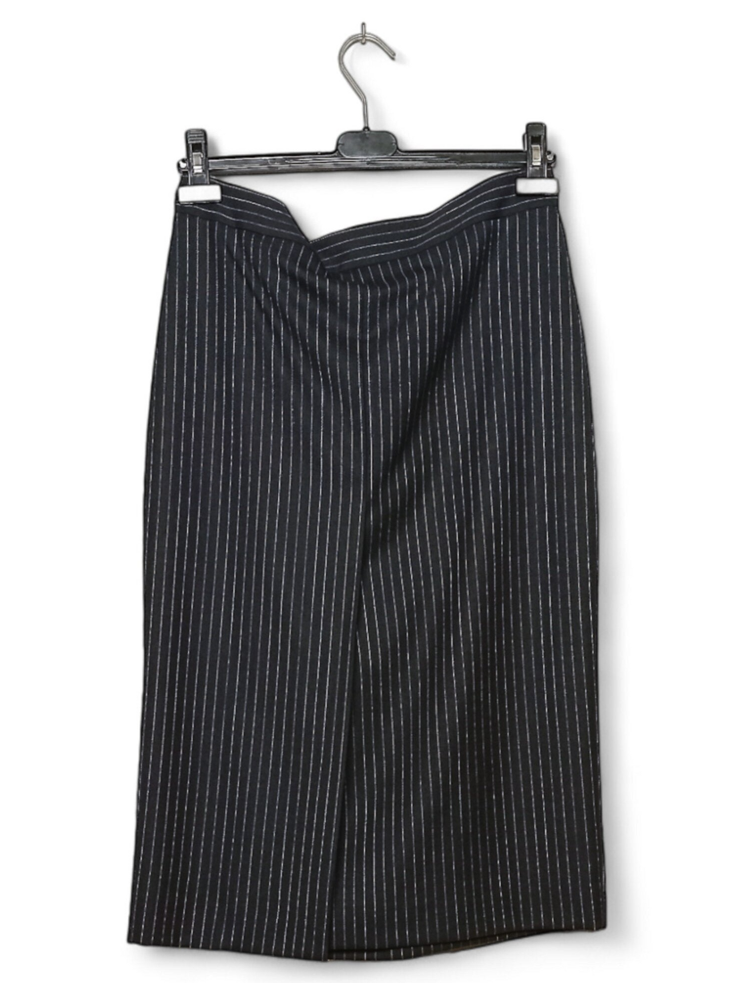 MaxMara Dark Blue Wool Pinstripe Pencil Skirt - Size 46, 73cm Length