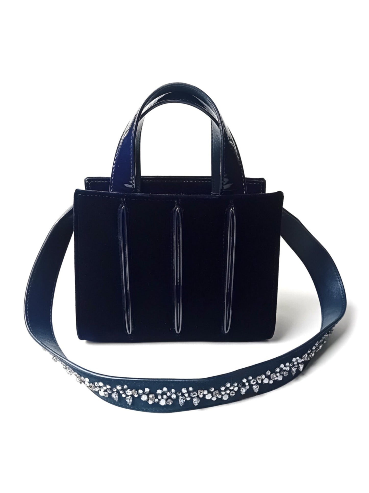 Max Mara Navy Blue Velvet and Patent Leather Handbag