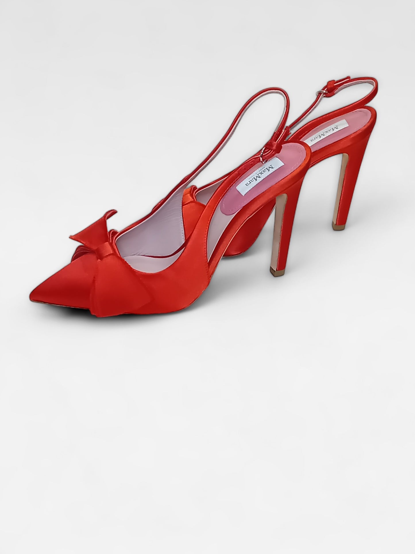 MaxMara Silk Red Bow Slingback Heels - Size 38 - 11cm