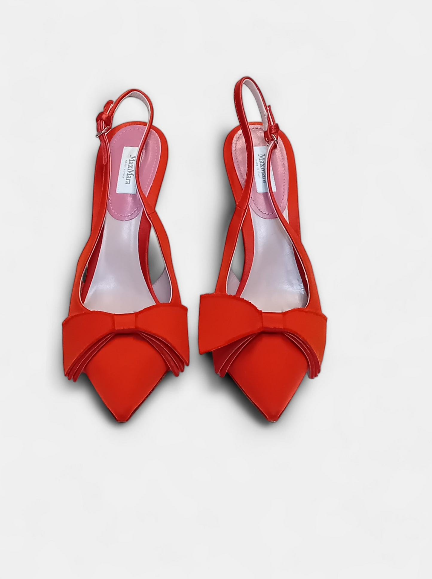 MaxMara Silk Red Bow Slingback Heels - Size 38 - 11cm