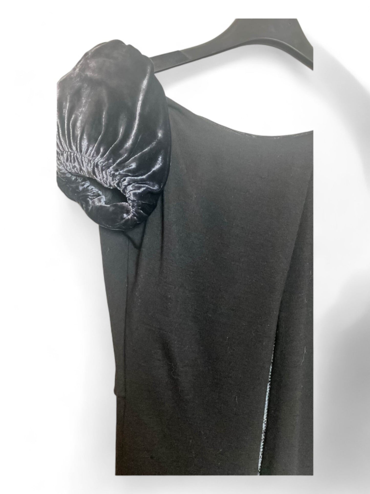 SportMax Black Jersey Top with Velvet Sleeves - Size M