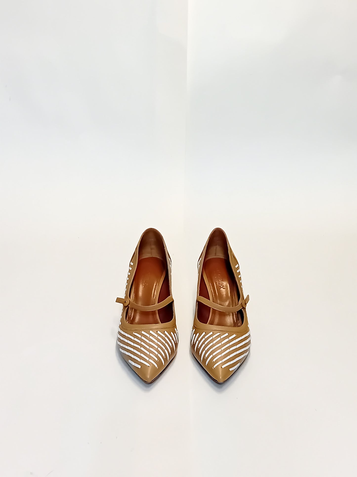 SportMax Tan and White Patterned Heels (Size 39) - 7cm