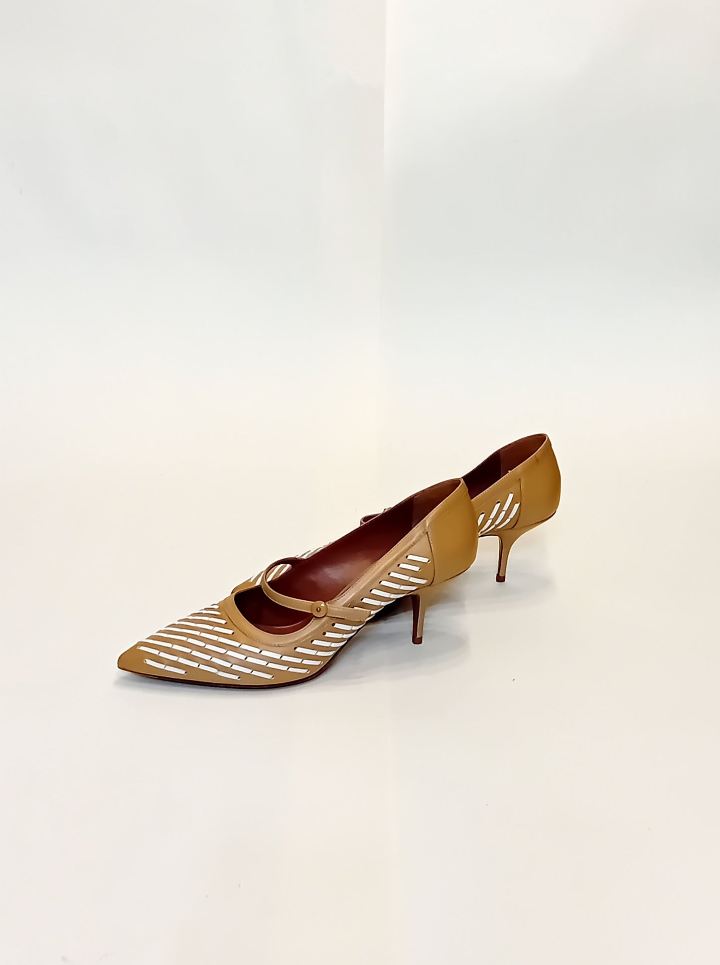 SportMax Tan and White Patterned Heels (Size 39) - 7cm