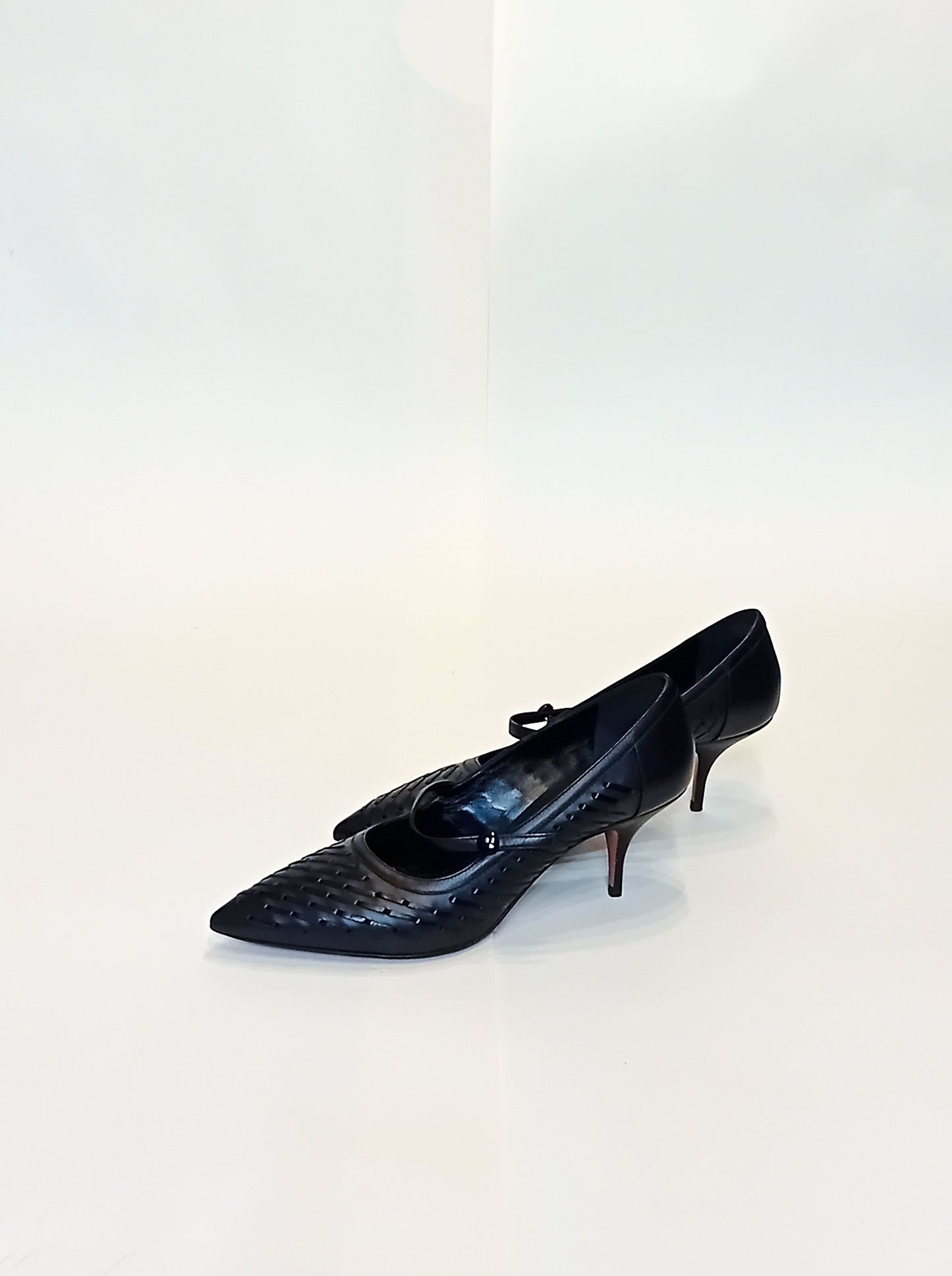 Sportmax Black Textured Leather Mary Jane Heels (Size 38.5) - 7cm