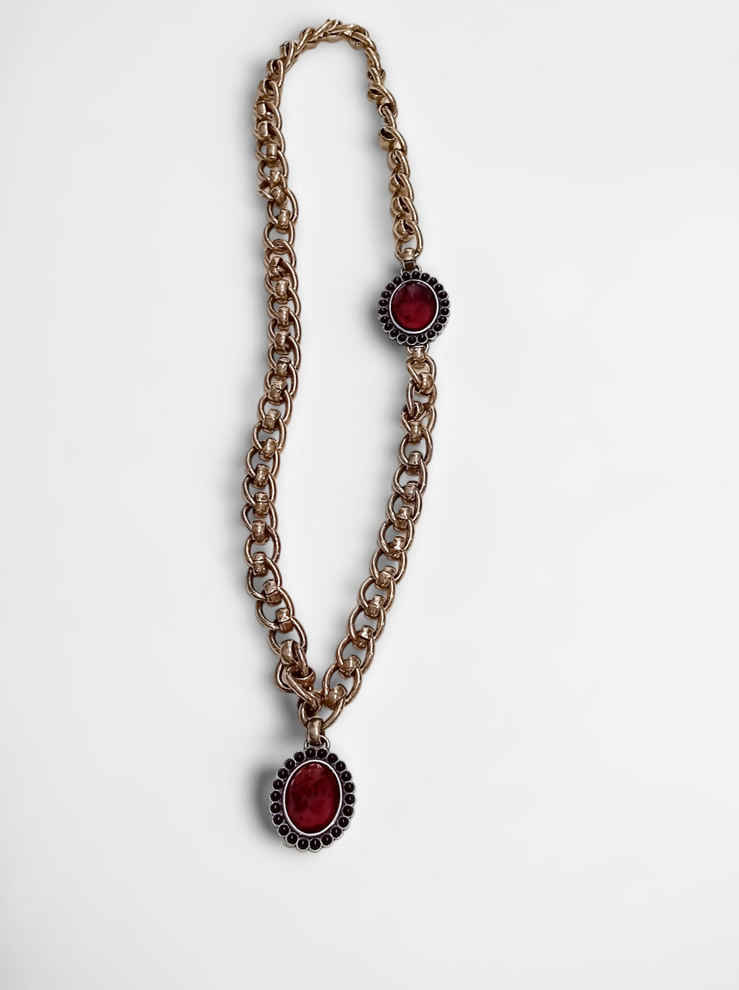 The Antique Gold Chain Necklace with Ruby Accents