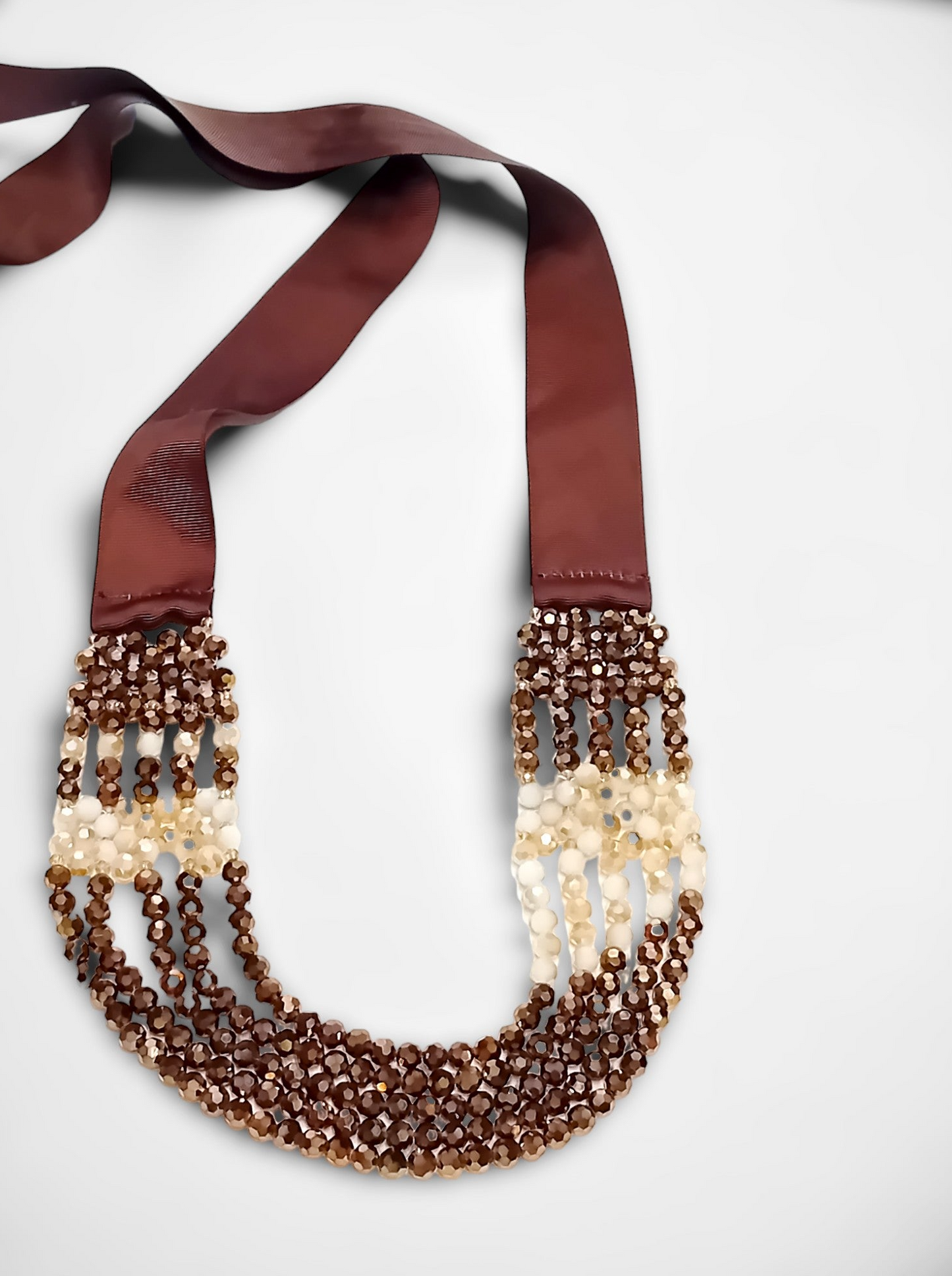 The Earth-Tone Beaded Ribbon Necklace