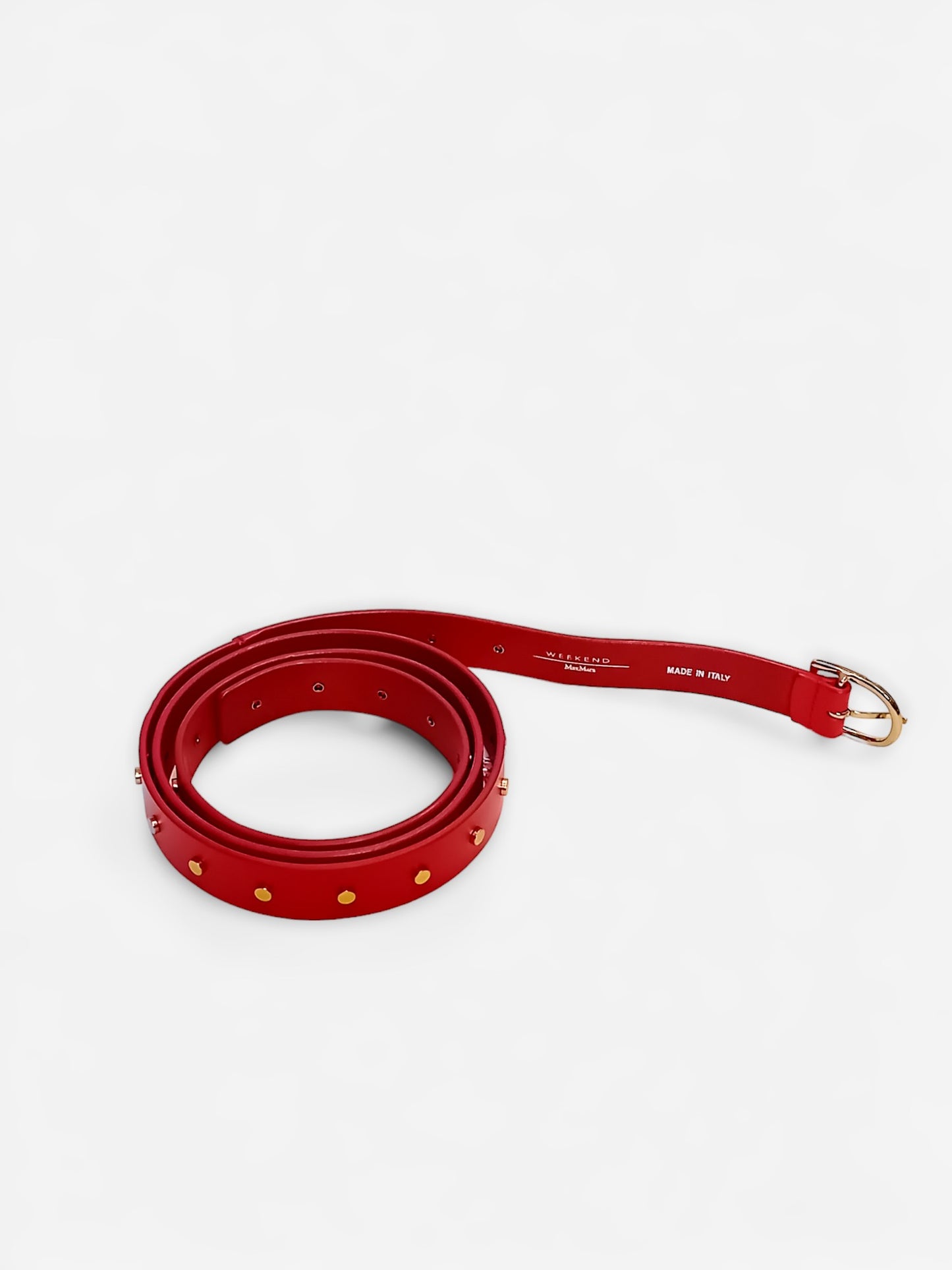 The Weekend MaxMara Red Leather Belt with Gold Studs - Size XL - 2.5cm