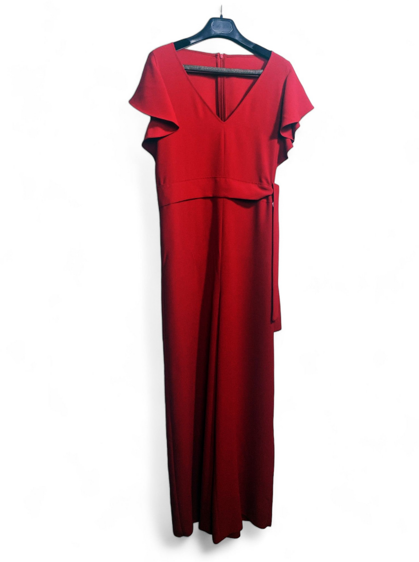 Elegant Red Jumpsuit with Ruffle Sleeves - Size 46, 50