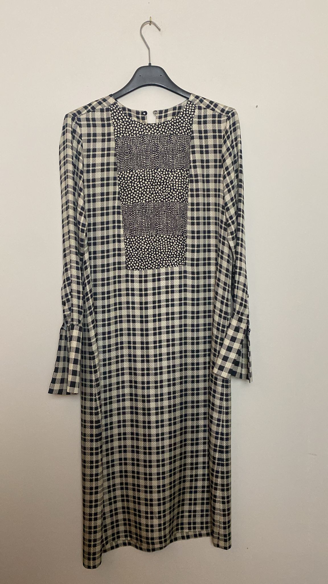 Sportmax 100% selyem kockás ruha díszes elöl - 114 cm hosszú - 44 IT méret