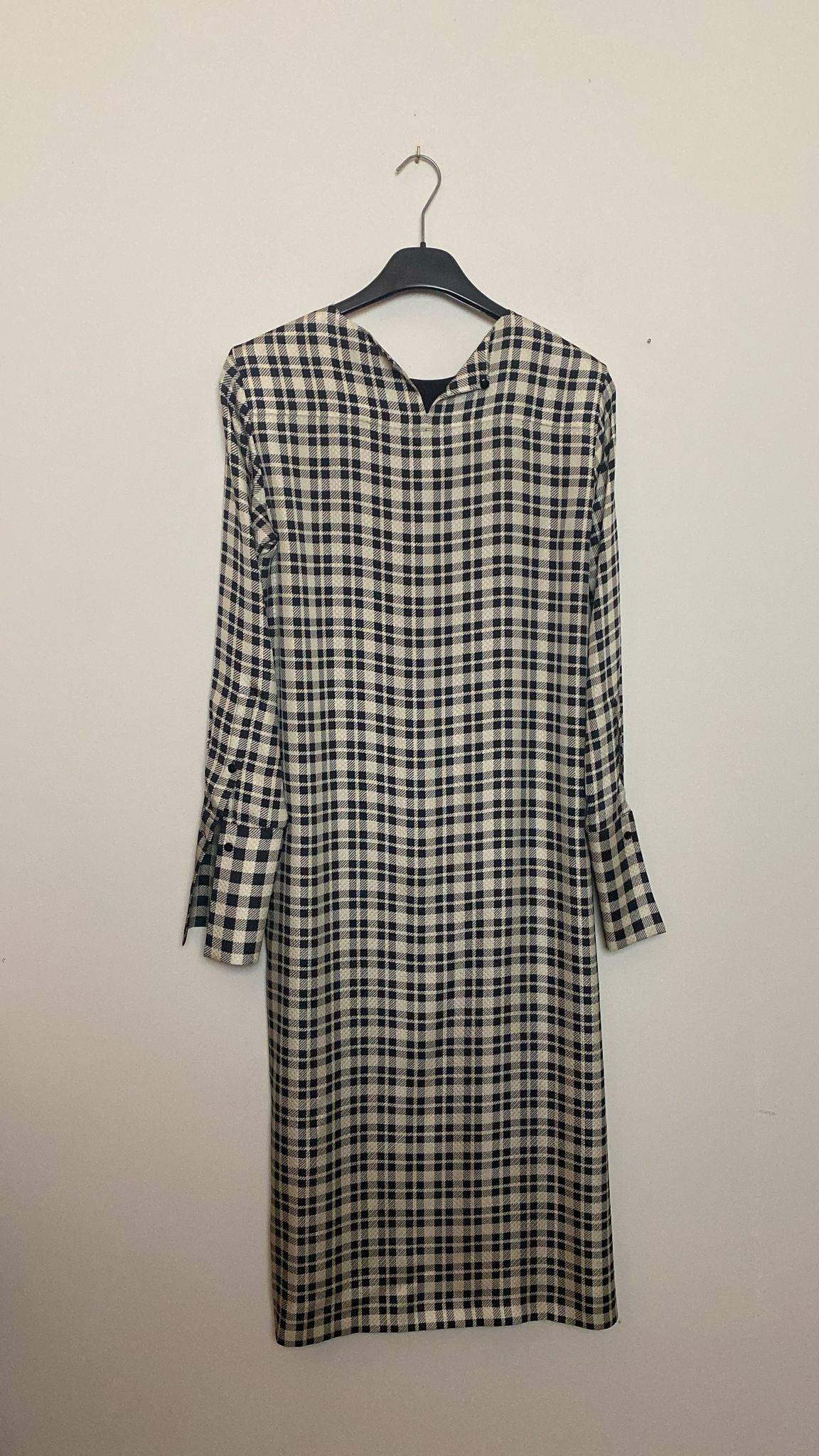 Sportmax 100% selyem kockás ruha díszes elöl - 114 cm hosszú - 44 IT méret