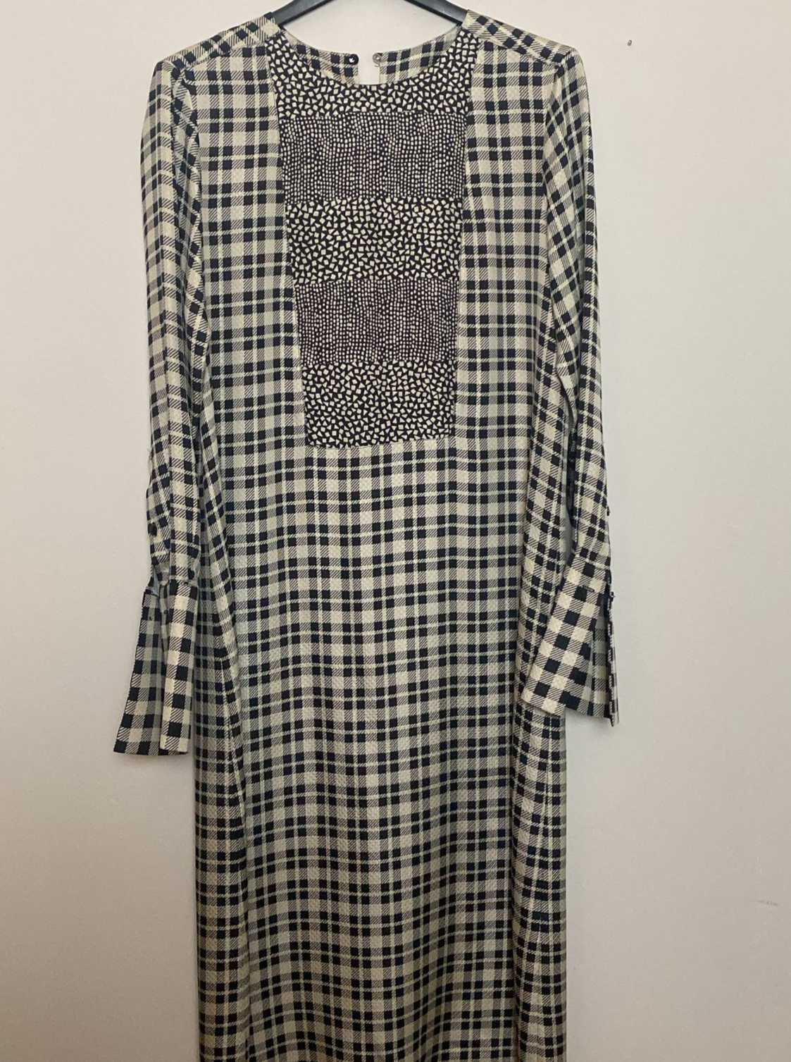 Sportmax 100% selyem kockás ruha díszes elöl - 114 cm hosszú - 44 IT méret