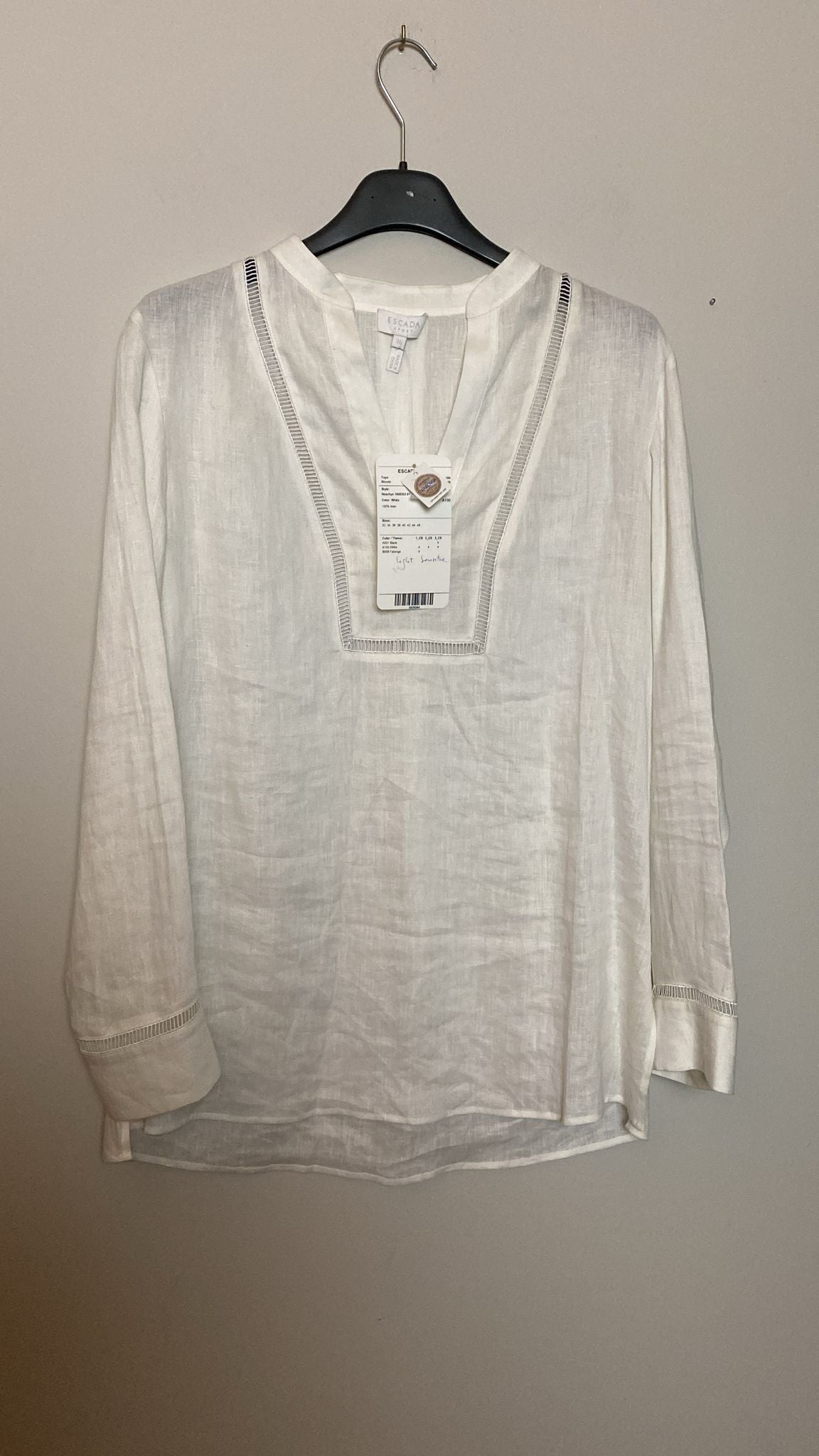 Escada Sport 100% Linen Blouse with Swarovski Crystals - Size 40 IT