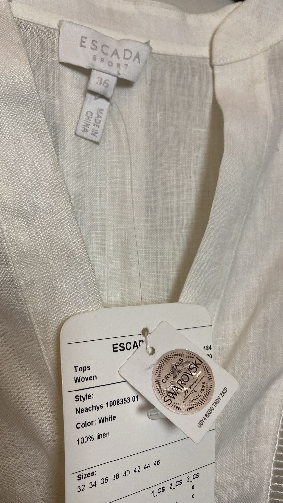 Escada Sport 100% Linen Blouse with Swarovski Crystals - Size 40 IT