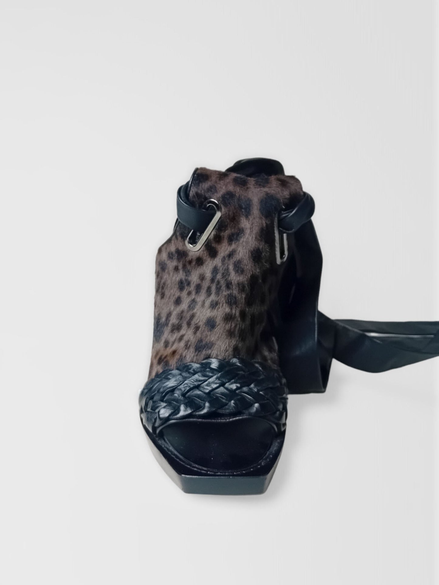 MaxMara Leopard Pony Hair Heel Sandals - Size 37 - 12cm - Platform 2cm