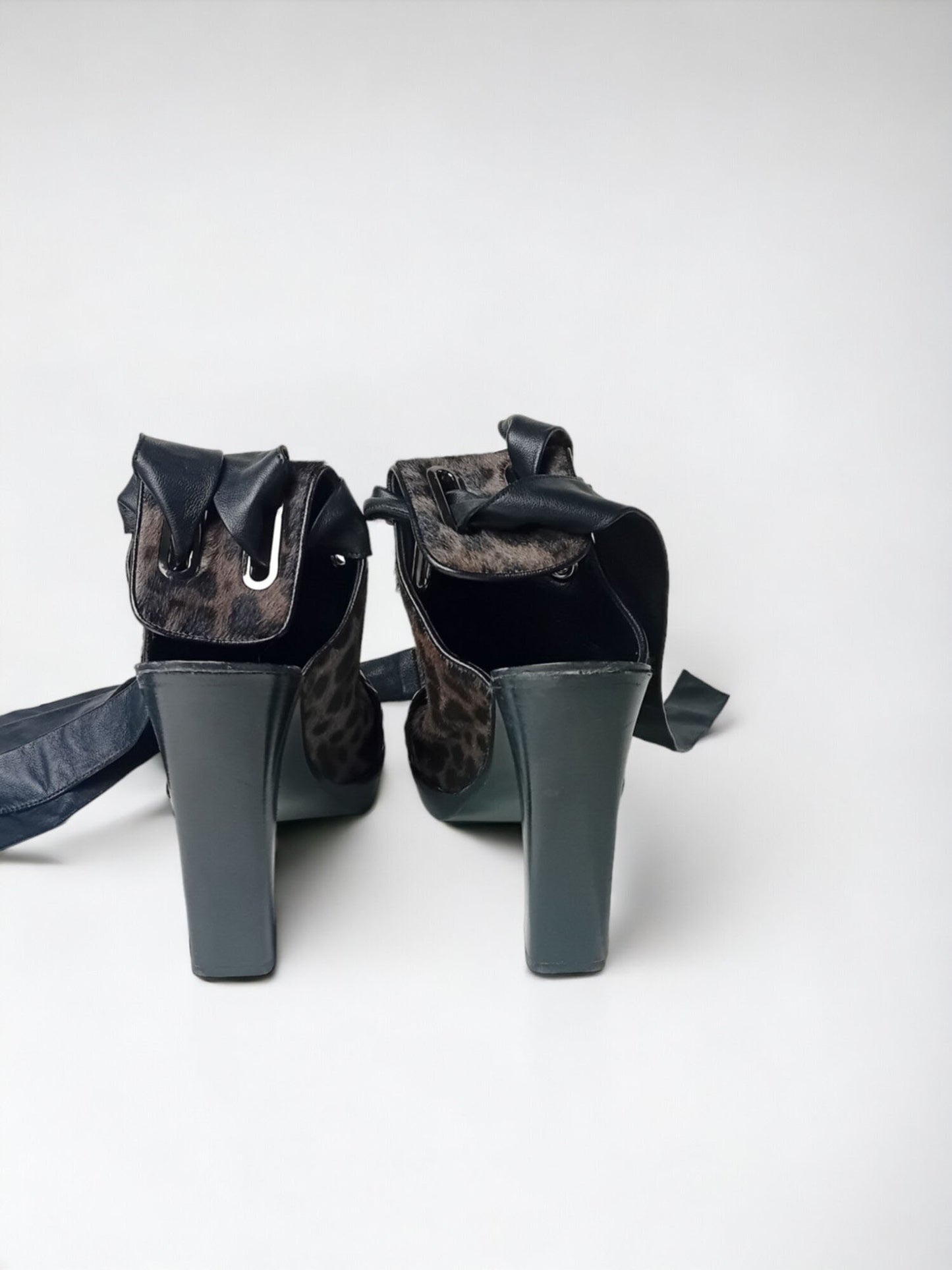 MaxMara Leopard Pony Hair Heel Sandals - Size 37 - 12cm - Platform 2cm