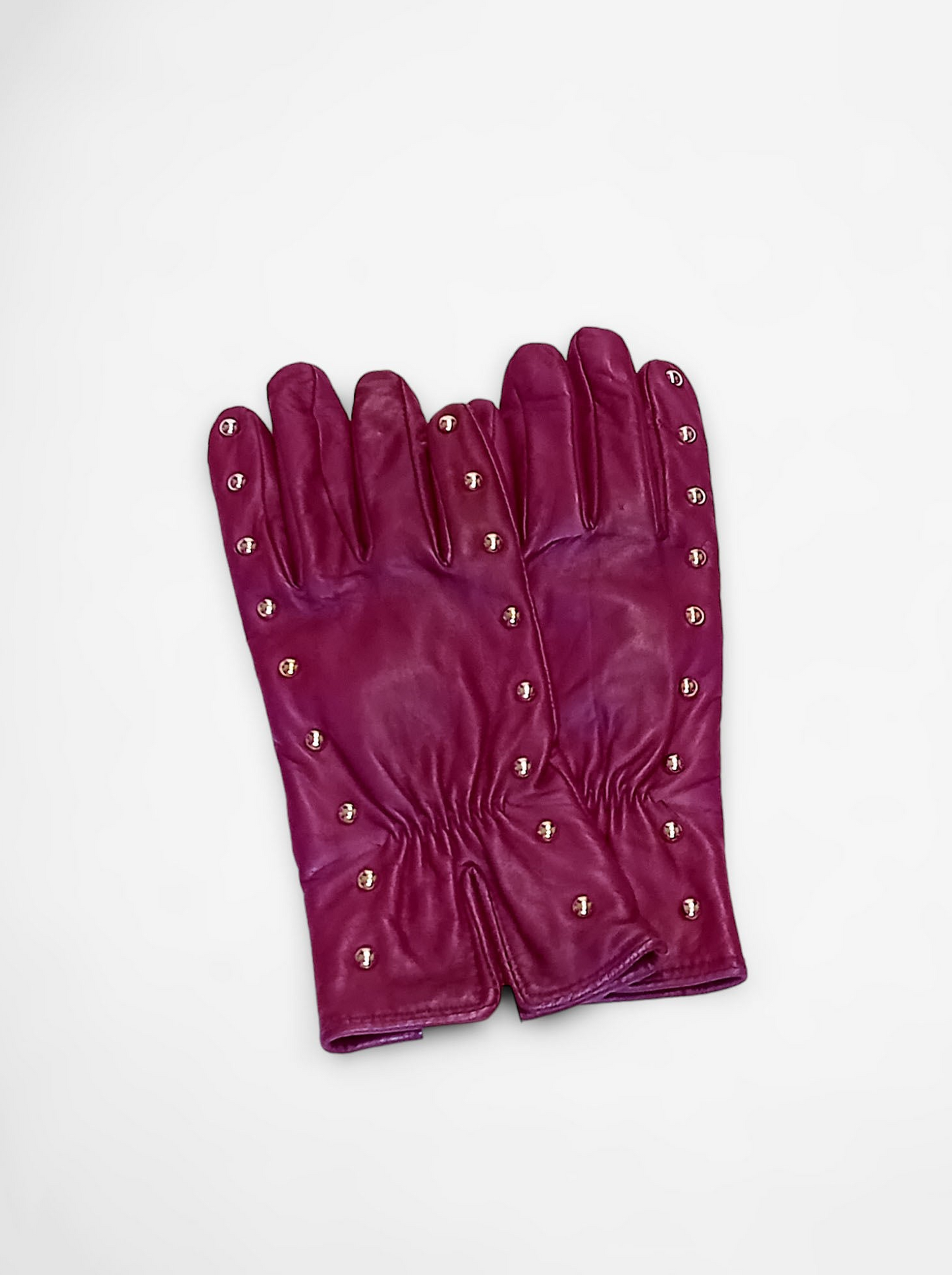 Edgy Elegance: Magenta Studded Leather Gloves - Size 8