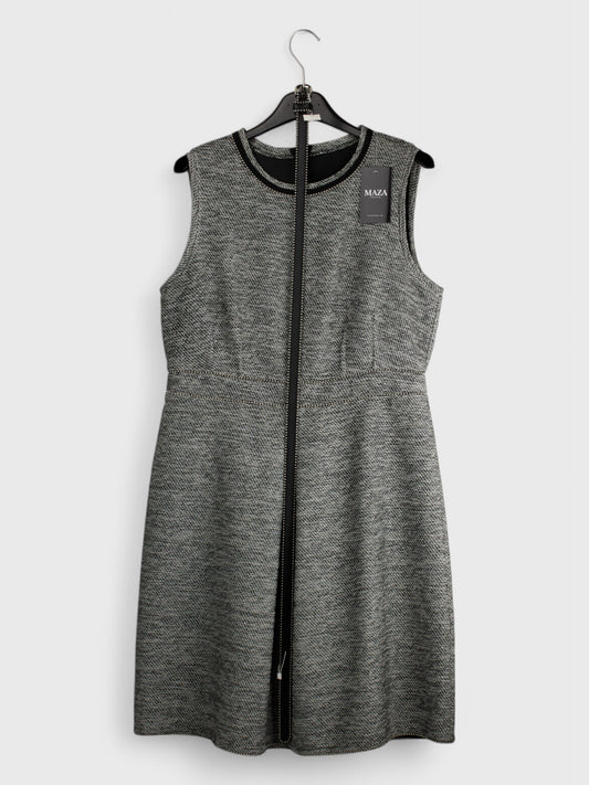Chic Gray Office Dress with Leather Accent - Size 46