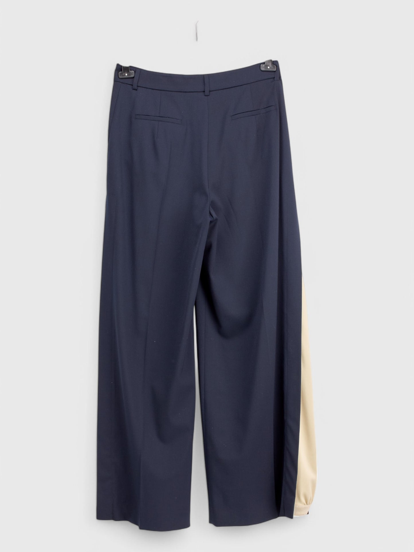 Wool Dark Blue Trousers With White Decoration On The Side Size 48