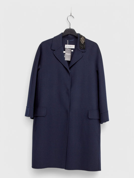 Angora coat with Swarovski crystals navy blue luxury designer outlet