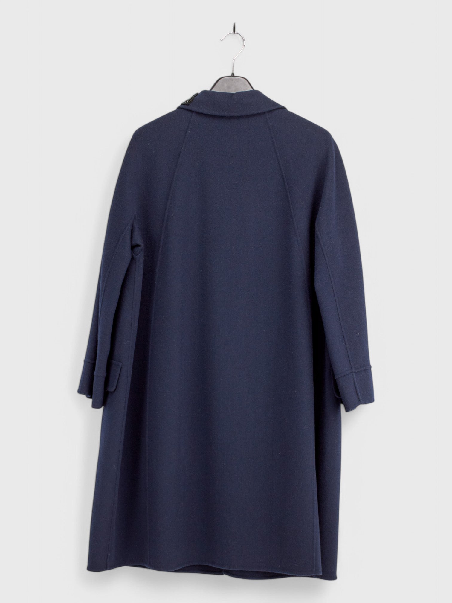 Navy blue angora coat Swarovski crystals full length designer