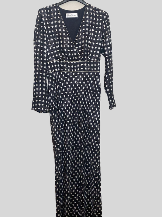 Sportmax 100% Silk Star-Print Dress - 150 cm Long - Size 44 IT
