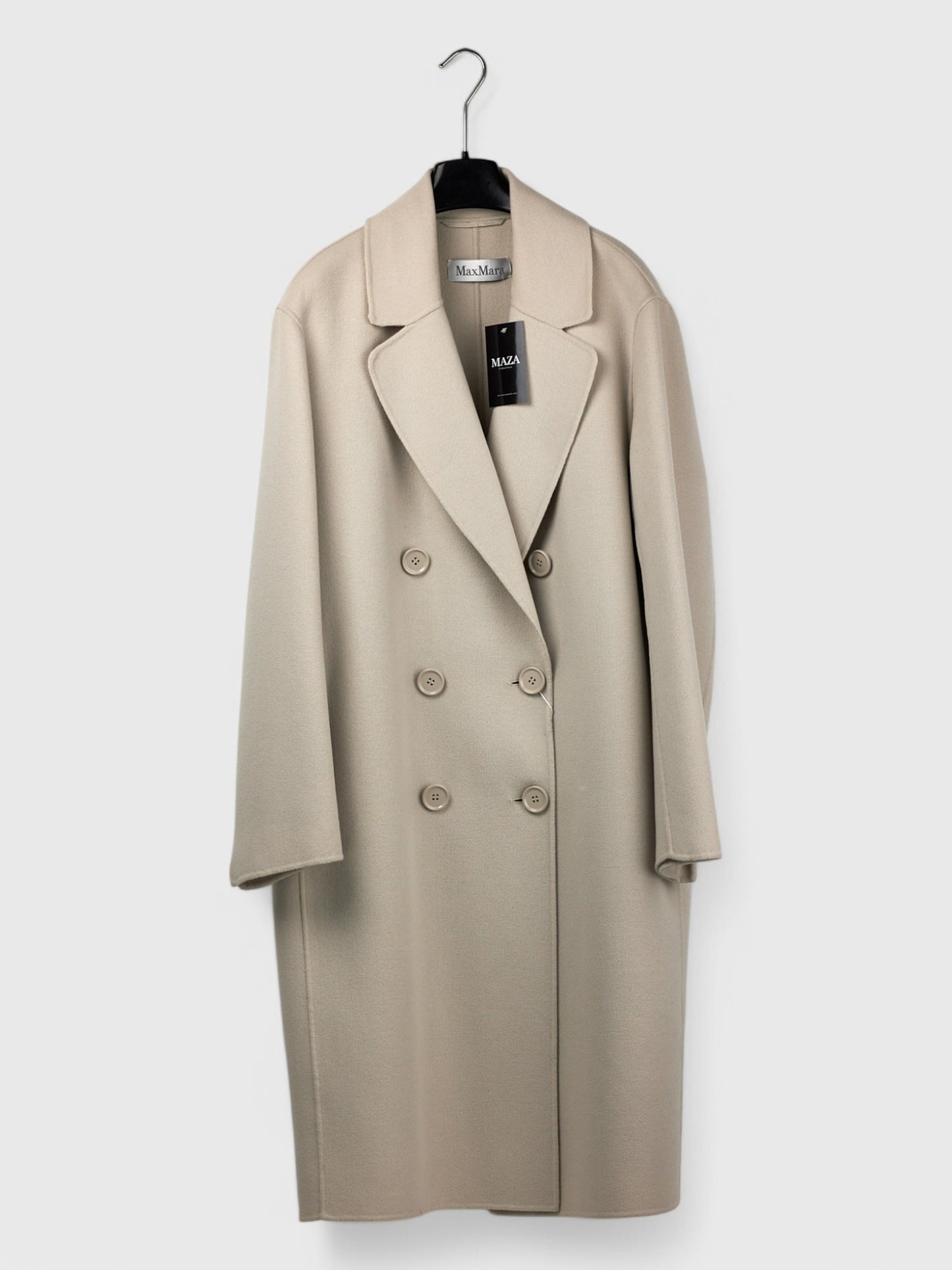 Light ecru wool angora spring car coat Italian designer luxury size 50 front view